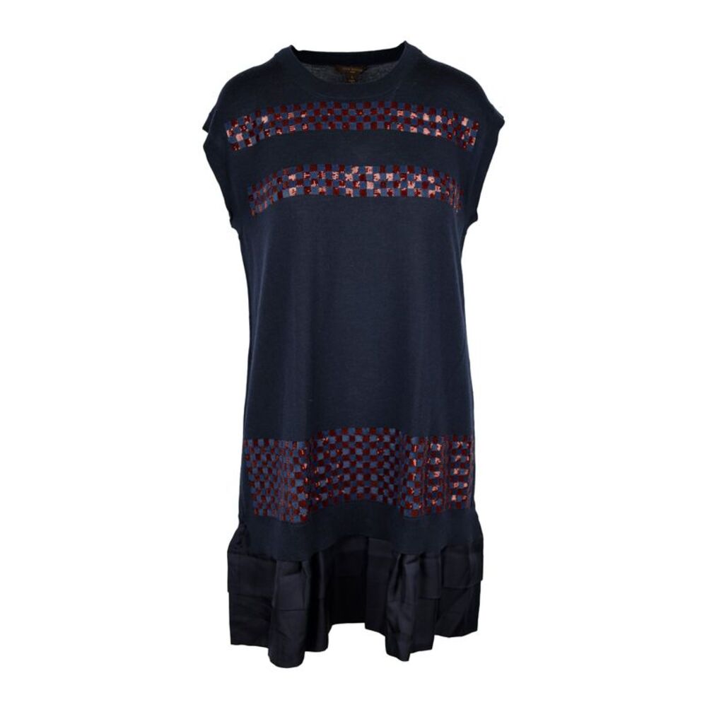 Louis Vuitton Navy Wool Dress with Sequin Details - '10s